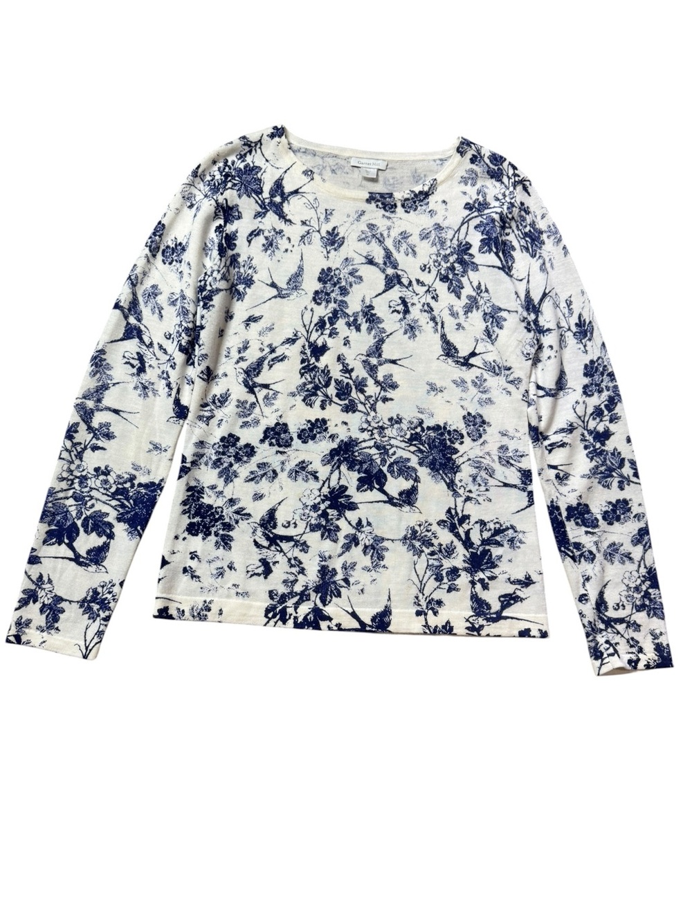 Garnet Hill Merino Wool Bird Toile Print Sweater size M